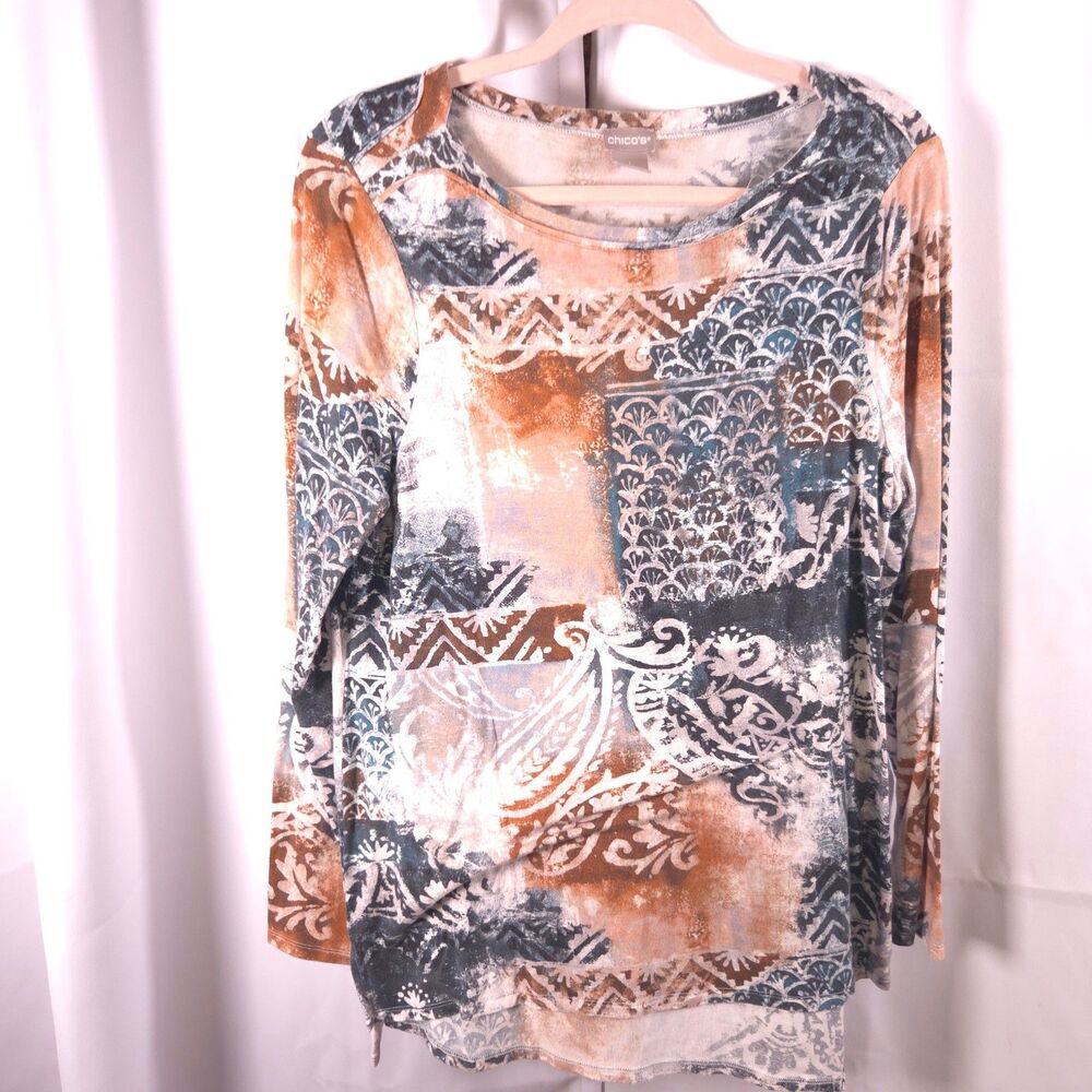 Chico's Paisley Crew Neck Lyocell Blouse Women's 1 (US Medium)